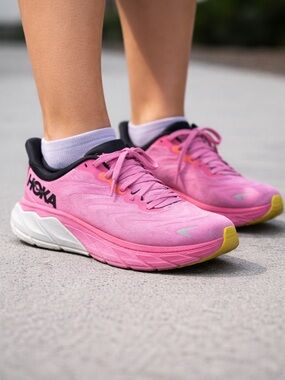Hoka Women's Pink and Yellow Running Shoes with Black Trim